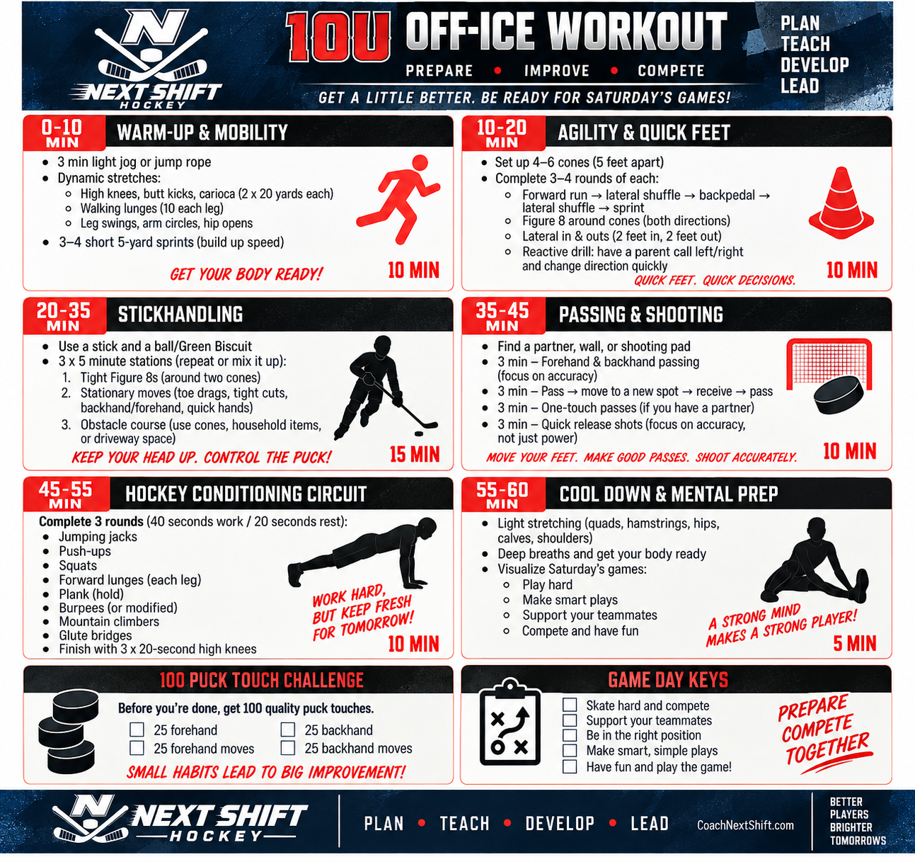 Next Shift Hockey 10U Off-Ice Workout printable